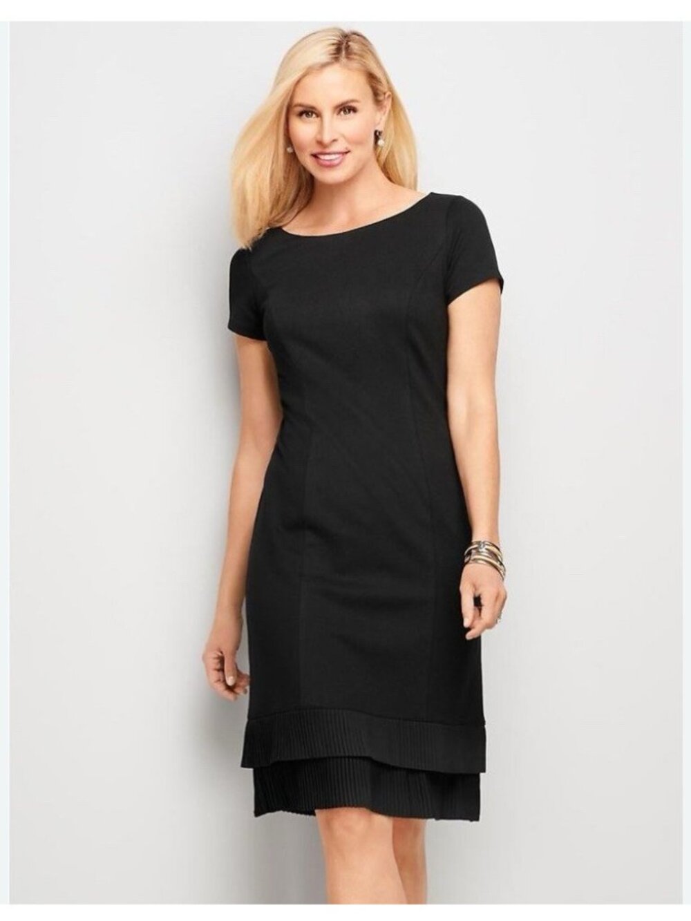 Talbots Womens Black S/S Layered Ruffle Bottom Hem Sheath Dress Size 6 Shift